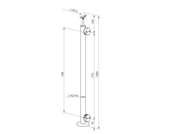 Edelstahl Pfosten Glashalter Vorderseite rund 42,4 mm Geländer Glasgeländer Sicherung oben unten Balkon